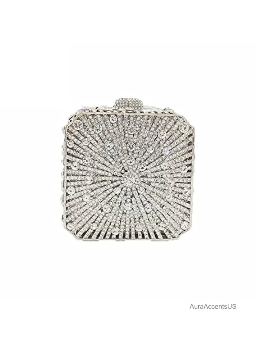 Mini Square Rhinestone Clutch Purse with Detachable Chains, Heavy Crystal